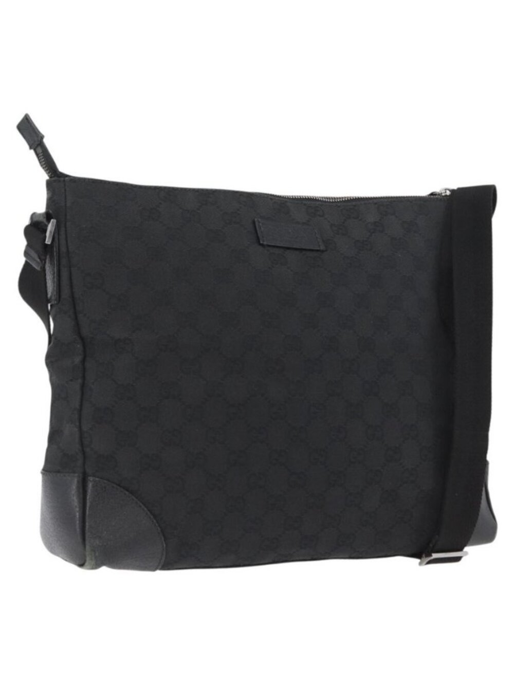 Authentic GUCCI GG Canvas Shoulder Bag Black Silver 110054